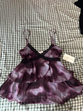 Feminine Silk-Blend Purple Tiered Camisole with Lace Trim